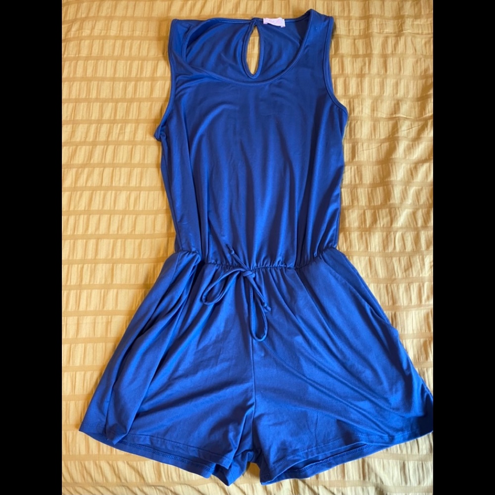 Blue tank romper (pink Lilly)